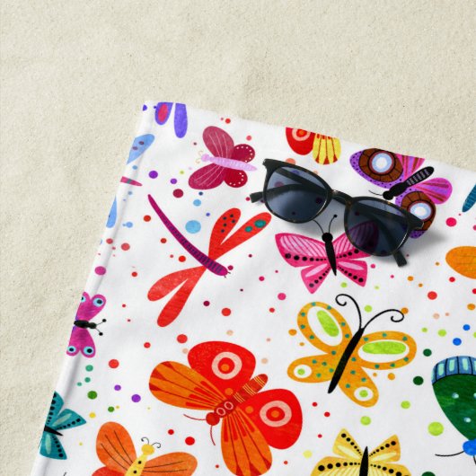 Serviette De Plage Aquarelle Arc-en-ciel Papillons Enfants Personnali (En situation)