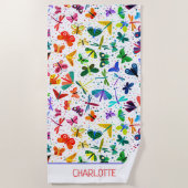 Serviette De Plage Aquarelle Arc-en-ciel Papillons Enfants Personnali (Devant)