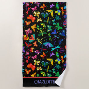Serviette De Plage Aquarelle Arc-en-ciel Papillons Enfants Personnali