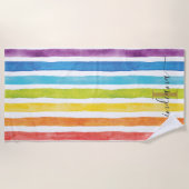Serviette De Plage Aquarelle arc-en-ciel Rayures monographiques Perso (Devant)