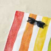 Serviette De Plage Aquarelle arc-en-ciel Rayures monographiques Perso (En situation)