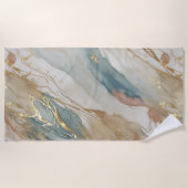 Serviette De Plage Aquarelle beige et bleu Marbre Abstrait (Devant)
