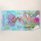Serviette De Plage Aquarelle Belle Petite Sirène Brown (Devant)