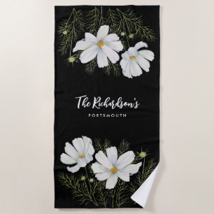 Serviette De Plage Aquarelle Blanc Cosmos Fleurs Peinture Botanique