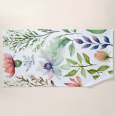 Serviette De Plage Aquarelle blanche Jardin botanique floral (Devant)