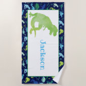 Serviette De Plage Aquarelle bleue Dinosaure Personnalisée T-Rex (Devant)