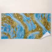 Serviette De Plage Aquarelle bleue Marbre et or Foil (Devant)