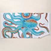 Serviette De Plage Aquarelle bleue pâle octopique Turquoise (Devant)