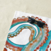 Serviette De Plage Aquarelle bleue pâle octopique Turquoise (En situation)
