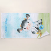 Serviette De Plage Aquarelle bleue Petite vache (Devant)