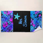 Serviette De Plage Aquarelle bleue Tropical Hawaiian (Devant)