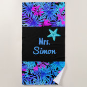 Serviette De Plage Aquarelle bleue Tropical Hawaiian (Devant)