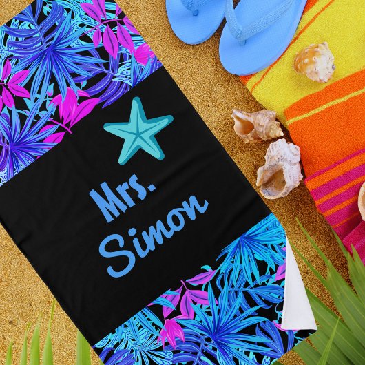 Serviette De Plage Aquarelle bleue Tropical Hawaiian