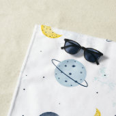 Serviette De Plage Aquarelle Blue Space Planet Motif (En situation)