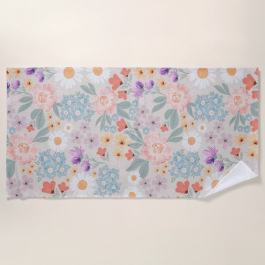 Serviette De Plage Aquarelle Boho Rose Floral (Devant)