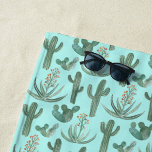 Serviette De Plage Aquarelle Cactus & Succulents Été Amusement