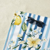 Serviette De Plage Aquarelle Citron Bleu Bleu Blancs (En situation)