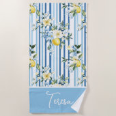 Serviette De Plage Aquarelle Citron Bleu Bleu Blancs (Devant)