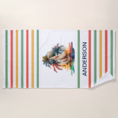Serviette De Plage Aquarelle colorée Voilier Monogramme (Devant)