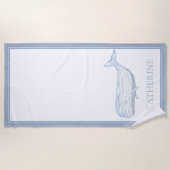 Serviette De Plage Aquarelle côtière Baleine bleue Personnalisée (Devant)
