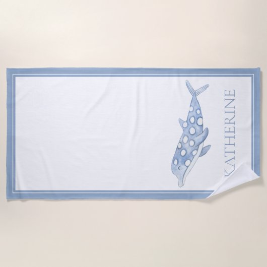 Serviette De Plage Aquarelle côtière bleu Polka Dot Dolphin (Devant)