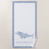 Serviette De Plage Aquarelle côtière bleu Polka Dot Dolphin (Devant)
