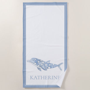 Serviette De Plage Aquarelle côtière bleu Polka Dot Dolphin