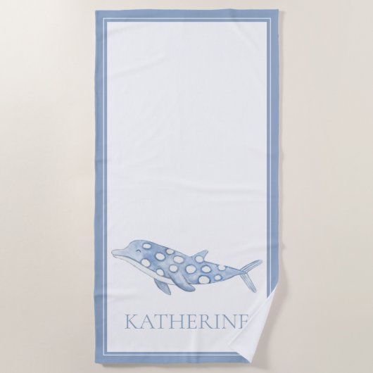 Serviette De Plage Aquarelle côtière bleu Polka Dot Dolphin (Devant)