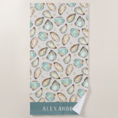 Serviette De Plage Aquarelle côtière huître & perle Personnalisé (Devant)