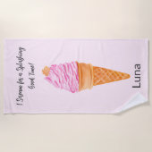 Serviette De Plage Aquarelle Crème de glace rose personnalisée (Devant)