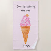 Serviette De Plage Aquarelle Crème de glace rose personnalisée (Devant)