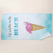 Serviette De Plage Aquarelle Crème glacée Flamants roses roses (Devant)