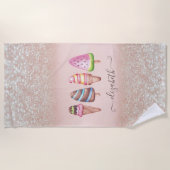 Serviette De Plage Aquarelle crème glacée Parties scintillant Bokeh (Devant)