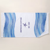 Serviette De Plage Aquarelle customisée Wave Beach House Towel (Devant)