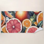Serviette De Plage Aquarelle d'agrumes d'orange Whimsical Fruit & Flo (Devant)
