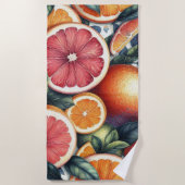 Serviette De Plage Aquarelle d'agrumes d'orange Whimsical Fruit & Flo (Devant)
