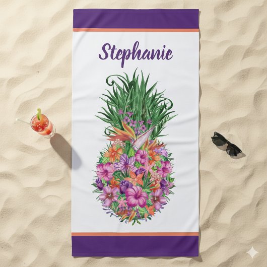 Serviette De Plage Aquarelle d'ananas tropical personnalisé