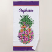 Serviette De Plage Aquarelle d'ananas tropical personnalisé (Devant)