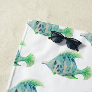 Serviette De Plage Aquarelle d'animal artistique Bleu Poisson tropica