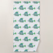 Serviette De Plage Aquarelle d'animal artistique Bleu Poisson tropica (Devant)