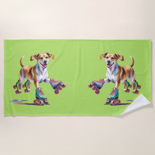 Serviette De Plage Aquarelle de chien sur roulettes (Devant)