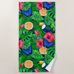 Serviette De Plage Aquarelle de jardin toucan et tropical