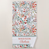 Serviette De Plage Aquarelle de Noël Floral Personnalisé (Devant)