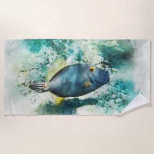 Serviette De Plage Aquarelle de poisson tropical hawaïen - poisson de