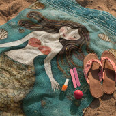 Serviette De Plage Aquarelle de sirène personnalisée