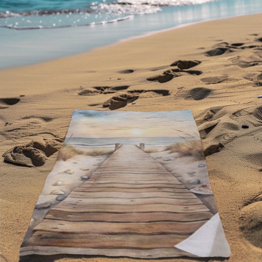 Serviette De Plage Aquarelle de Sunset Beach Boardwalk