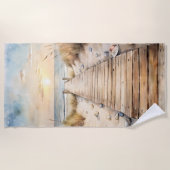 Serviette De Plage Aquarelle de Sunset Beach Boardwalk (Devant)