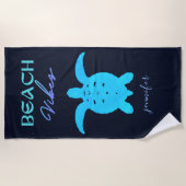 Serviette De Plage Aquarelle de tortue bleue personnalisée (Devant)