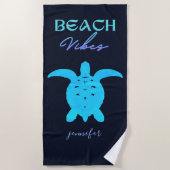 Serviette De Plage Aquarelle de tortue bleue personnalisée (Devant)