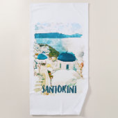 Serviette De Plage Aquarelle de voyage Santorin Grèce (Devant)